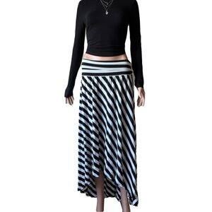Vintage Y2K Studio 253 Black & White  Striped Fold Over Asymmetrical Maxi Skirt
